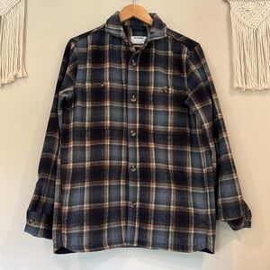 Old Navy Mens Brown Plaid Shacket Size S Full Button Front 4 Pocket Wool